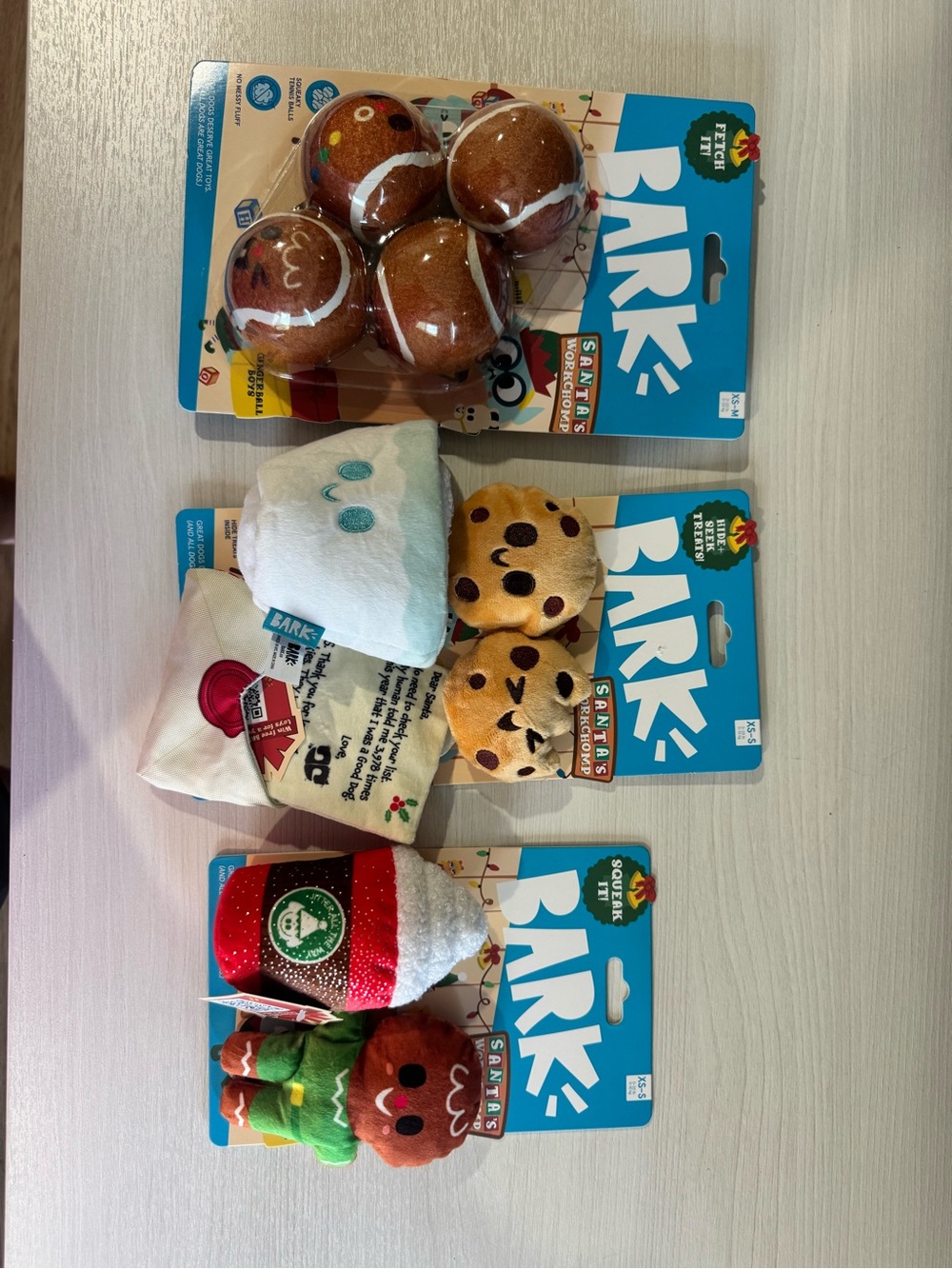 BARK Holiday Plush Toy Set - Brown, White, Blue, Red, Green
